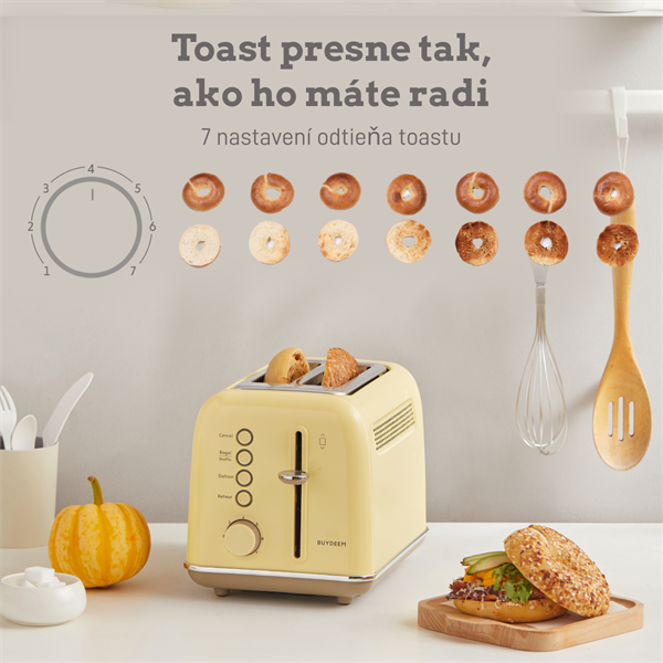 BUYDEEM Hriankovač na 2 plátky, model DT620E, farba jemná žltá, EU 