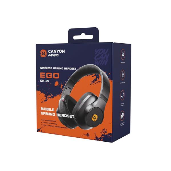 Canyon Ego GH-16, herný headset, bezdrôtový Bluetooth v5.3 / 2.4 GHz / drôtový 3.5mm jack, 20 hod, USB-C nab, čierny 