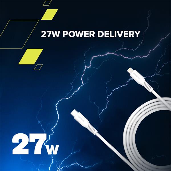 Canyon CLN30SC20, 2 m kábel, USB-C / Lightning, PD 27 W, 480 Mbps. biely 