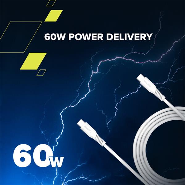 Canyon CC60SC20, 2 m kábel, USB-C / USB-C, PD 60 W, 480 Mbps, biely 