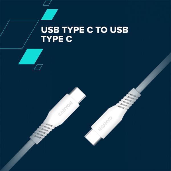 Canyon CC60SC20, 2 m kábel, USB-C / USB-C, PD 60 W, 480 Mbps, biely 
