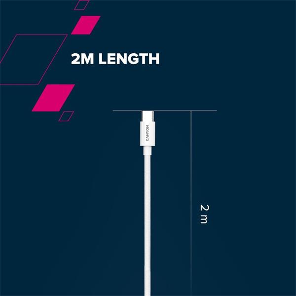 Canyon CC60AB20, 2 m kábel, USB-C / USB-C, 60 W, 480 Mbps, biely 