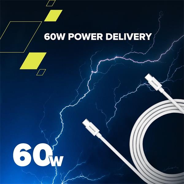 Canyon CC60AB20, 2 m kábel, USB-C / USB-C, 60 W, 480 Mbps, biely 