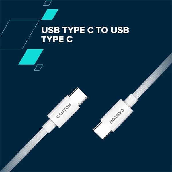 Canyon CC60AB20, 2 m kábel, USB-C / USB-C, 60 W, 480 Mbps, biely 