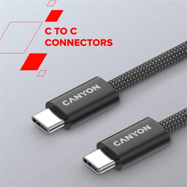 Canyon CCMG60AB15, 1 m kábel, USB-C / USB-C, magnet, PD 60 W, opletený, čierny 