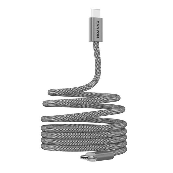Canyon CCMG60AB15, 1 m kábel, USB-C / USB-C, magnet, PD 60 W, opletený, šedý 