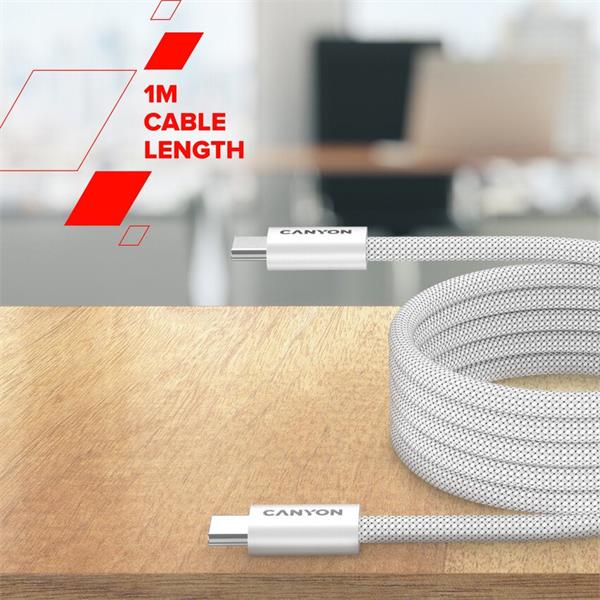 Canyon CCMG60AB15, 1 m kábel, USB-C / USB-C, magnet, PD 60 W, opletený, šedý 