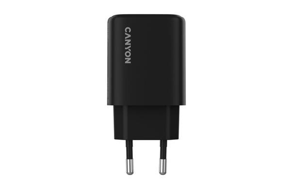 Canyon OnCharge 250, univerzálna nabíjačka do steny, 1x USB-C + 1x USB-A, PD 25W, čierna 