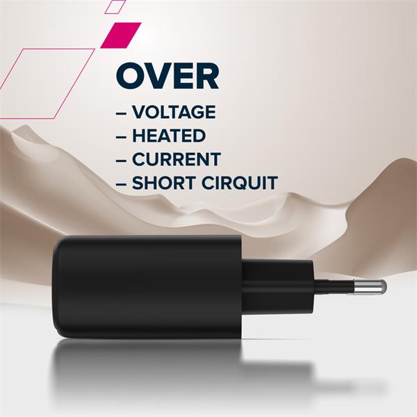 Canyon OnCharge 250, univerzálna nabíjačka do steny, 1x USB-C + 1x USB-A, PD 25W, čierna 