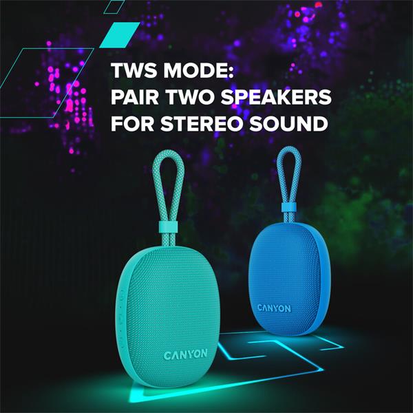 Canyon OnMove 12, prenosný Bluetooth v5.3 reproduktor, 5W, TWS, IPX7, 12 hod, USB-C nab., mätovo - zelený 