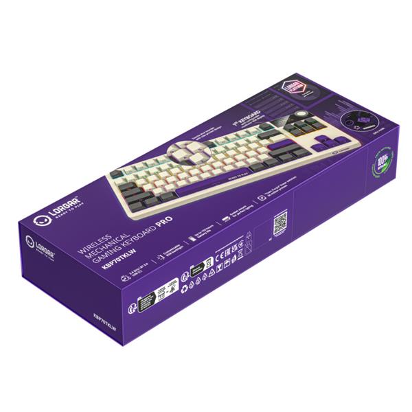 Lorgar KBP70TKLW, Pro bezdrôtová mechanická herná klávesnica, 2.4 GHz/ BT 5.0, Displej, multim. tlač., US layout, béžová 