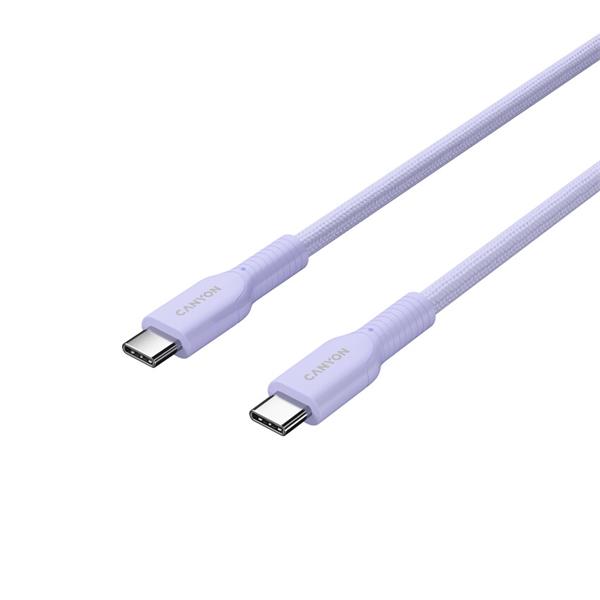 Canyon OnWire CCAP60CL, 1 m, kábel nab. a synchr., USB-C / USB-C, 60W PD, 480Mbps, opletený, fialový 