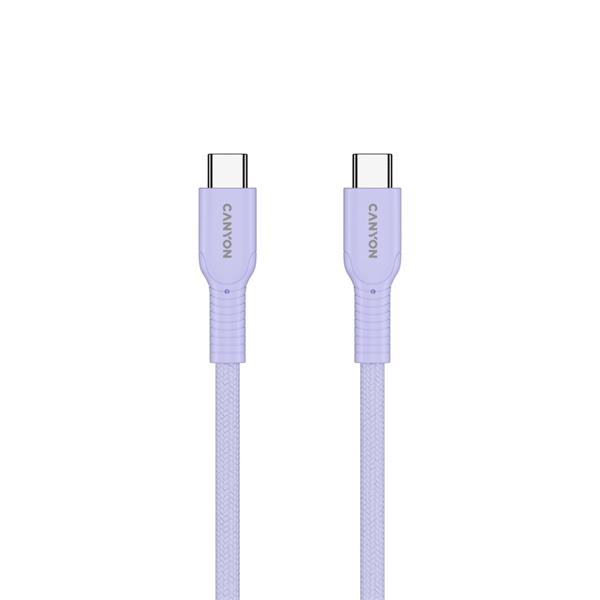 Canyon OnWire CCAP60CL, 1 m, kábel nab. a synchr., USB-C / USB-C, 60W PD, 480Mbps, opletený, fialový 