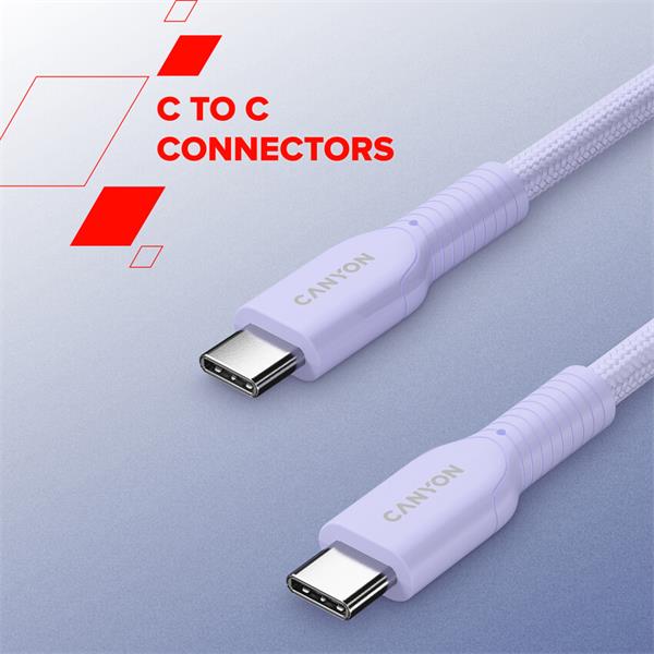 Canyon OnWire CCAP60CL, 1 m, kábel nab. a synchr., USB-C / USB-C, 60W PD, 480Mbps, opletený, modrý 