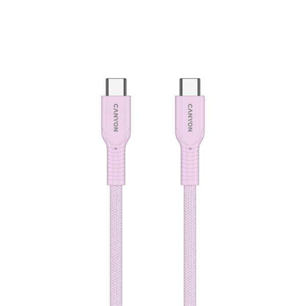 Canyon OnWire CCAP60CL, 1 m, kábel nab. a synchr., USB-C / USB-C, 60W PD, 480Mbps, opletený, ružový 