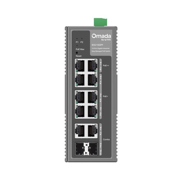 Omada 10-Port Gigabit Industrial Easy Managed Switch with 6-Port PoE+ and 2-Port PoE++ PORT: 2× Gigabit PoE++ Port, 6× G 
