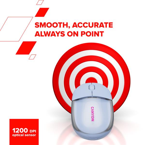 Canyon OnClick 24, 2v1 bezdrôtová optická myš Bluetooth / 2.4 GHz, 1.200 dpi, akumulátor 5.000 mAh, modrá 