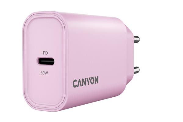 Canyon OnCharge 30CL, univerzálna cestovná nabíjačka do steny 1x USB-C, 30W PD, ružová 