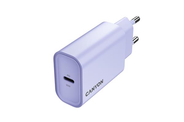 Canyon OnCharge 30CL, univerzálna cestovná nabíjačka do steny 1x USB-C, 30W PD, fialová 