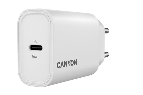 Canyon OnCharge 30CL, univerzálna cestovná nabíjačka do steny 1x USB-C, 30W PD, biela 