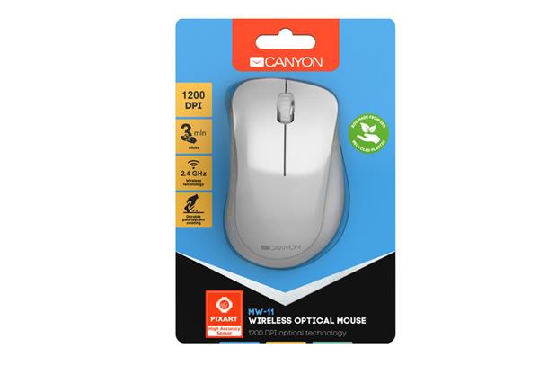 Canyon MW-11, Wireless optická myš Pixart 3065, USB, 1200 dpi, 3 tlač, perleťovo biela 