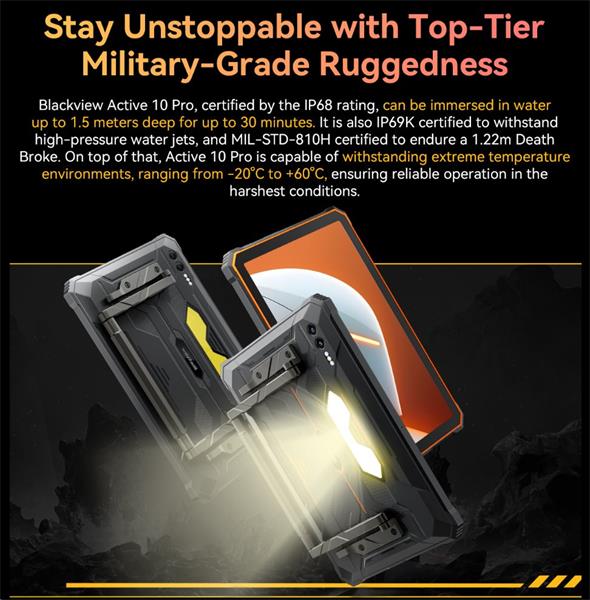 Blackview Active 10 Pro Rugged Tab 12GB/512GB, 10.95" FHD IPS 90Hz Corning Glass 3, MT6878 Octa-core, 50/108 MP, oranžov 