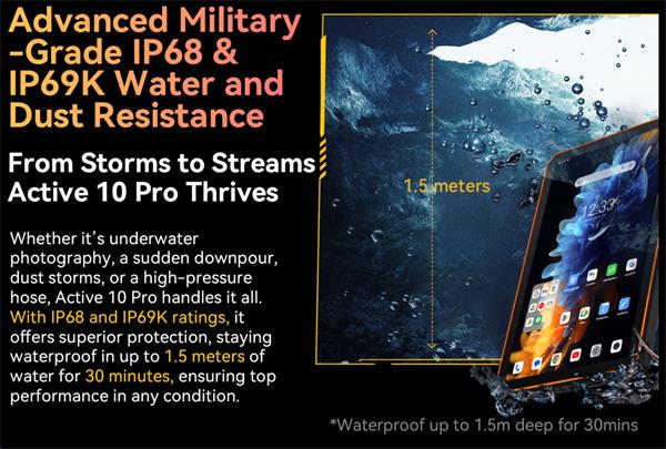 Blackview Active 10 Pro Rugged Tab 12GB/512GB, 10.95" FHD IPS 90Hz Corning Glass 3, MT6878 Octa-core, 50/108 MP, oranžov 
