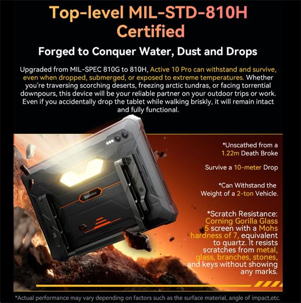 Blackview Active 10 Pro Rugged Tab 12GB/512GB, 10.95" FHD IPS 90Hz Corning Glass 3, MT6878 Octa-core, 50/108 MP, oranžov 