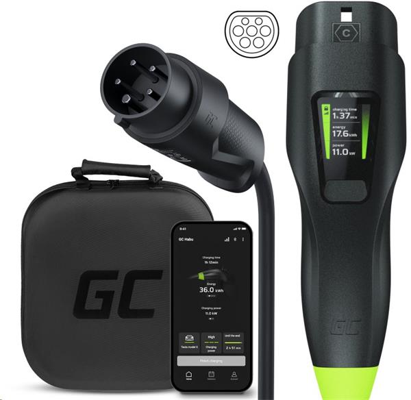 Green Cell Habu Mobillná EV nabíjačka 11kW,7 m,Type 2CEE pre nabíjanie elektromobilu,2 v 1 Wallbox v kábli s GC Apkou 