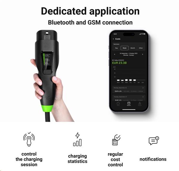Green Cell Habu Mobillná EV nabíjačka 11kW,7 m,Type 2CEE pre nabíjanie elektromobilu,2 v 1 Wallbox v kábli s GC Apkou 