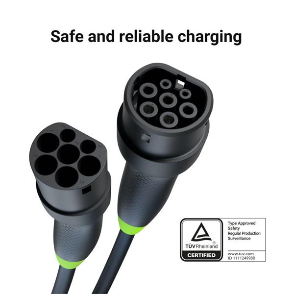 Nabíjací kábel Green Cell GC Snap Typ 2 pre elektromobily 11kW 7m pre Tesla Model Y 3 SX, VW ID.4, Kia EV6, Hyundai ION 