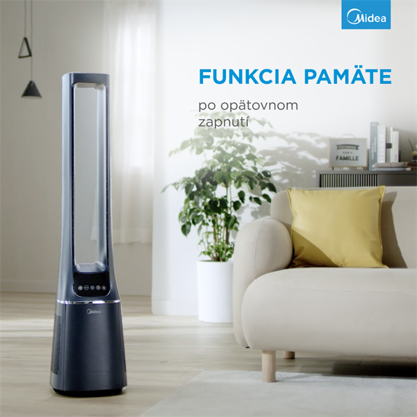 MIDEA Smart ventilátor a cisticka vzduchu bez lopatiek AMS150-PBW ,WiFi,DO,H13 HEPA filter,10 rýchlostí,ION,48m2,casovac 