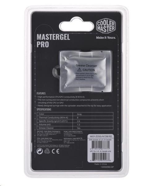 CoolerMaster termálna pasta na CPUMaster Gel Pro V2, 8 W/mK, 1.5ml, šedá 
