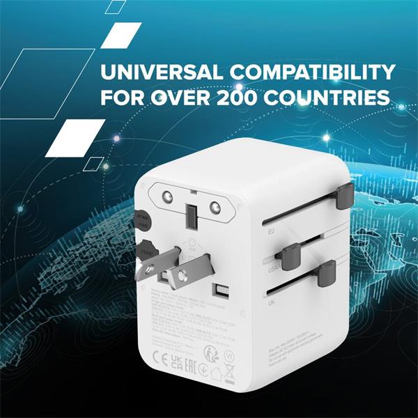 Canyon OnTour 70, univerzálny cestovný adaptér pre 200 krajín, 70W, 3x USB-C / 2x USB-A 