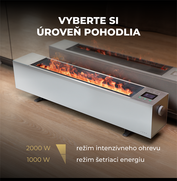 AENO FH1S Premium SPACE FIRE HEATER, Biely, LED, WI-FI, max 2000W, 1000x242cm,  efekt ohňa 