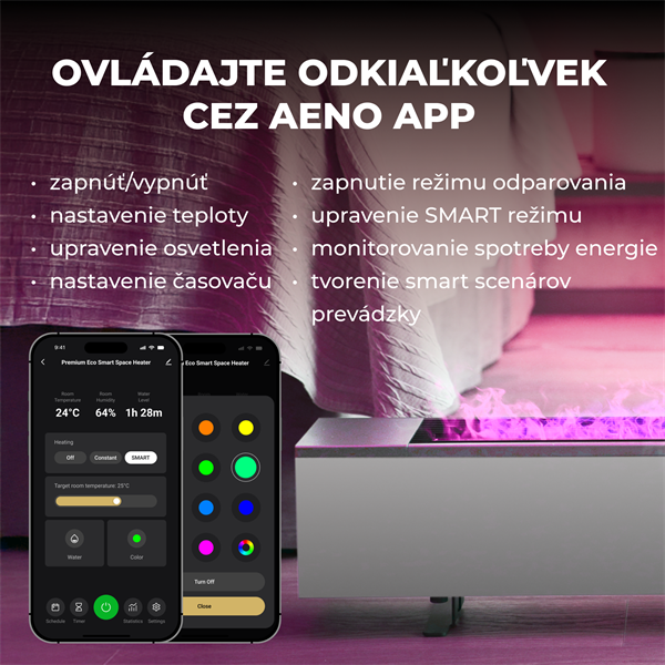 AENO FH1S Premium SPACE FIRE HEATER, Biely, LED, WI-FI, max 2000W, 1000x242cm,  efekt ohňa 