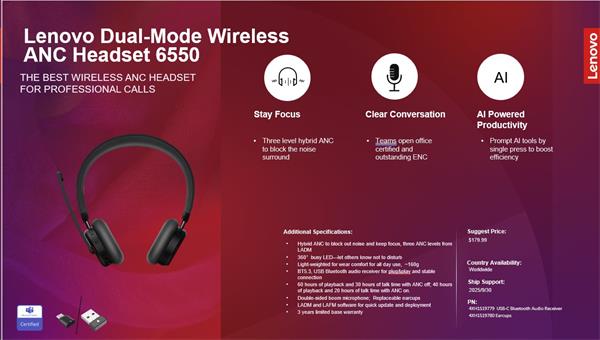 Lenovo USB-C Bluetooth Audio Receiver 