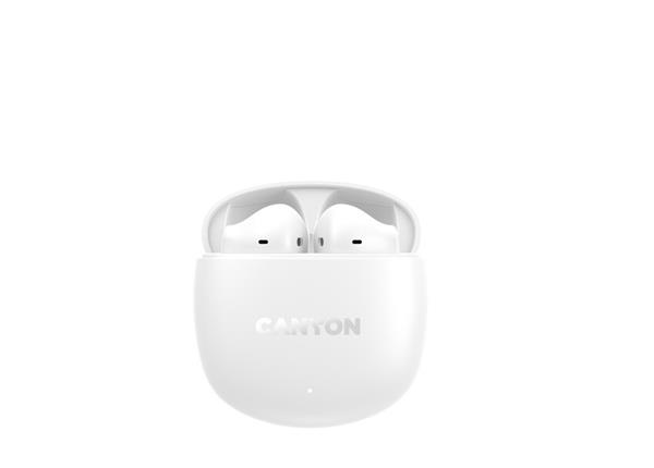 Canyon OnGo 13, TWS BT 5.4 slúchadlá do uší, USB-C nabíjanie, nabíjacia stanica, kompaktné, nízka hmotnosť, biele 
