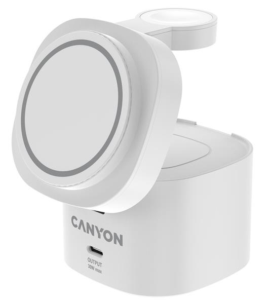 Canyon WS-405, 4v1, bezdrôtová Qi2 nabíjacia stanica pre 4 zariadenia s 65W nabíjačkou, biela 