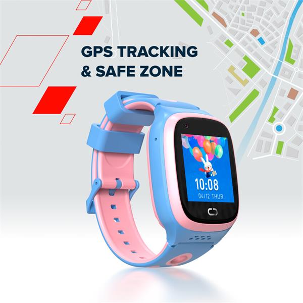 Canyon Zefir KW-49, smart hodinky pre deti, E-SIM 4G VoLTE, GPS, Video volania, SOS tlačidlo, ružovo-modré 