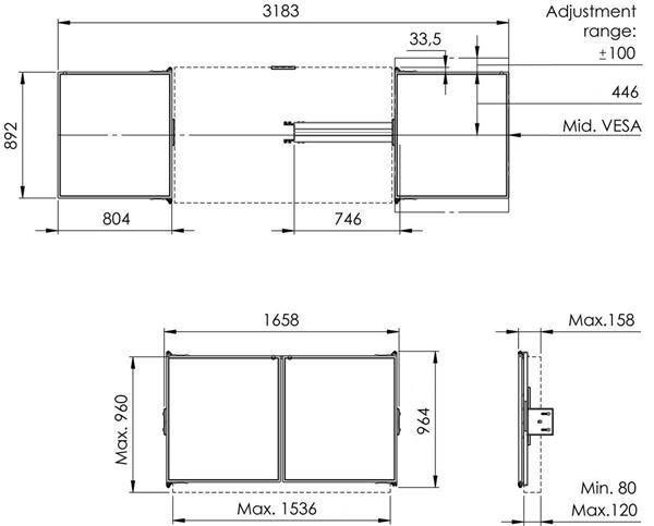Vogel&quot;s RISE WBS65 keramické tabule so závesmi pre 65" obrazovky na stojanoch RISE 200x 420x 