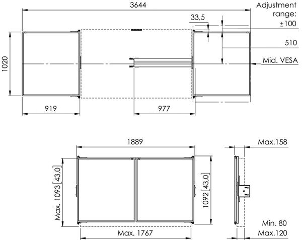 Vogel&quot;s RISE WBS75 keramické tabule so závesmi pre 75" obrazovky na stojanoch RISE 200x 420x 