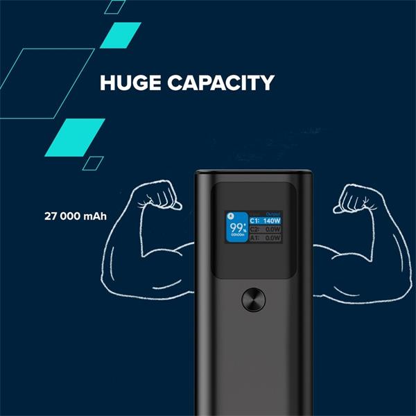Canyon PB-2010, Powerbank, Li-Pol, 27.000 mAh, Digitálny displej, 2xUSB-C + 1xUSB-A, výkon 140W, nabíjanie notebookov! 