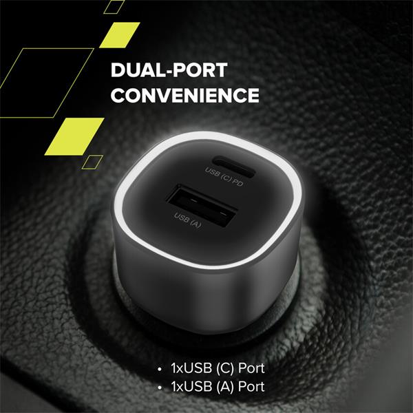 Canyon OnDrive 48, univerzálna autonabíjačka, 1x USB-C, 1x USB-A, rýchle nabíjanie, výkon 48 W 