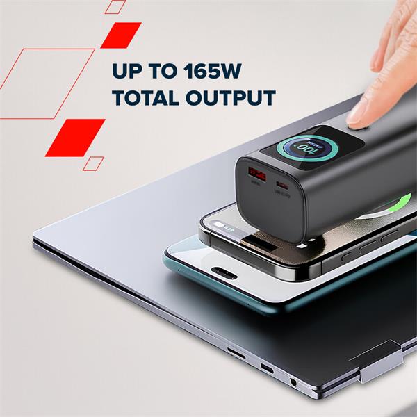 Canyon OnPower 265, Powerbank, 20.000 mAh, 165W ultra rýchla, displej, in:USB-C, out:2x USB-C/1xUSB-A, integ. USB-C káb. 