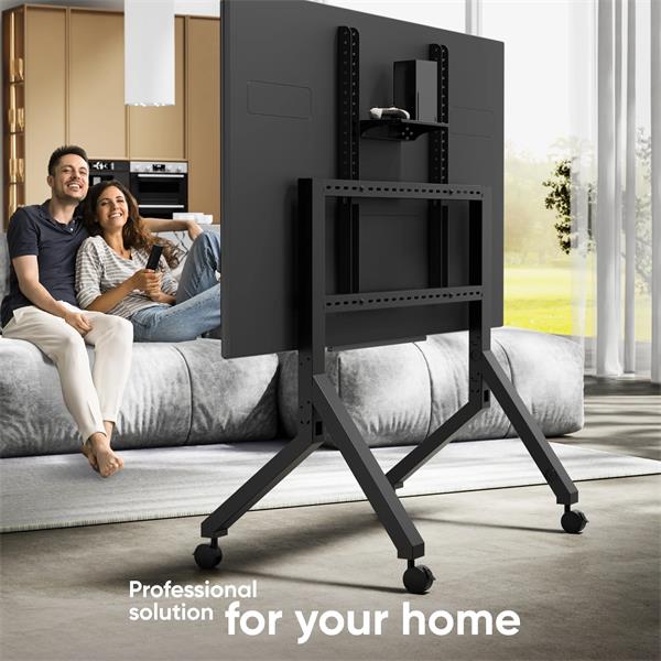 ONKRON mobilný TV stojan pre 70" - 110" do 125 kg, s držiakom, čierny VESA: 200x200 - 1000x800 