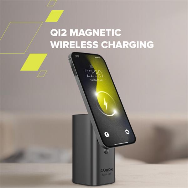 Canyon OnPower 150, Powerbank, 15.000 mAh, 100W, displej, in:USB-C, out:2x USB-C/1xUSB-A, Qi2 bezdr. nabíjanie 