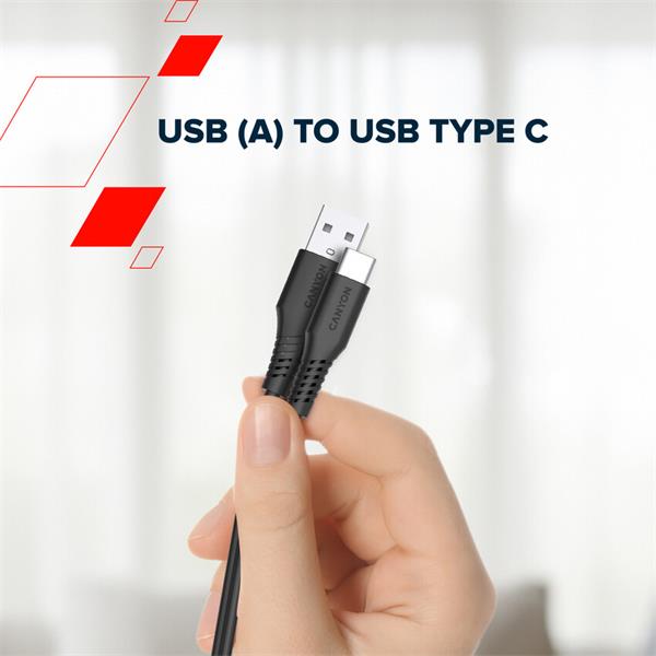 Canyon OnWire 18TP, 2 m kábel, USB-A / USB-C, 18 W, 480 mbps, čierny 