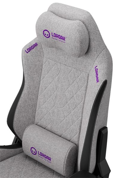 LORGAR PRO CHA41 herná stolička, látková, plne kovový rám, pamäťová pena, 3D opierky rúk, nosnosť 150 kg, sivo fialová 