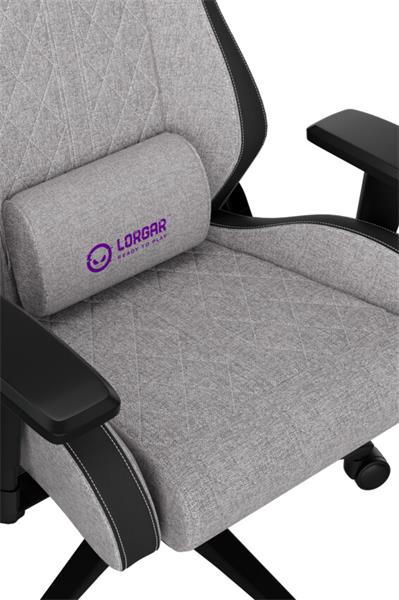 LORGAR PRO CHA41 herná stolička, látková, plne kovový rám, pamäťová pena, 3D opierky rúk, nosnosť 150 kg, sivo fialová 